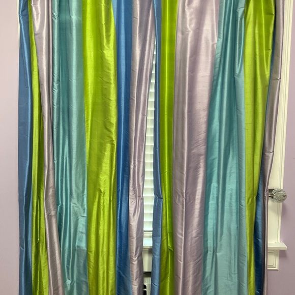Pottery Barn Teen Silk Dupioni Silk Curtains In Purple Blue Green Two Panels - Picture 2 of 9